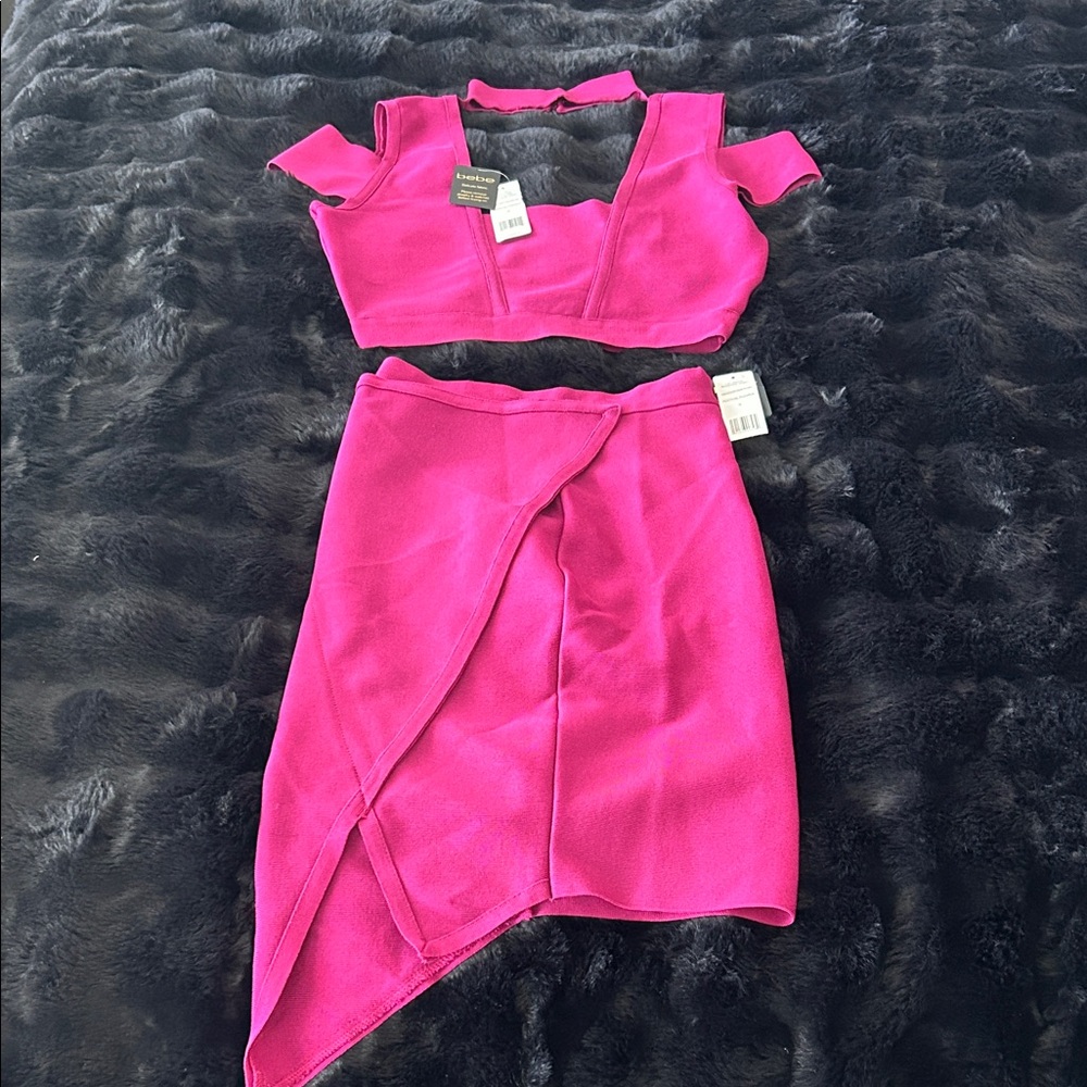 bebe pink Two-Piece Set with Asymmetrical Skirt